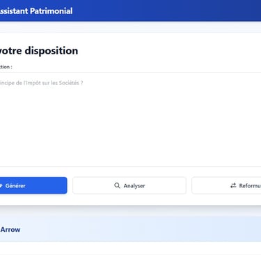 Capture d'écran de l'Assistant Arrow, l'outil IA pour l'analyse patrimoniale en France.