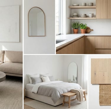 casa vacanza con moodboard arredamento cucina salotto camera da letto e palette colori e tessuti