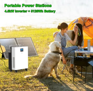 Helionox 5kW portable power station charged by foldable solar panels for outdoor energy.