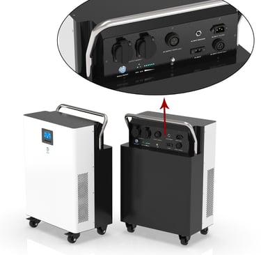 Close-up of the Helionox HX5000 power station outlets and charging ports, including AC output, AC in