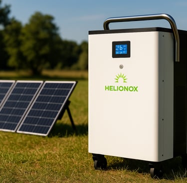 power station charging from foldable solar panels, showing mobile off-grid energy for travel