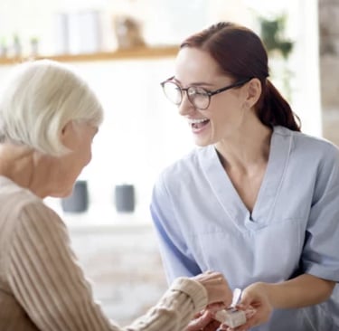 Nurse supporting elderly. 