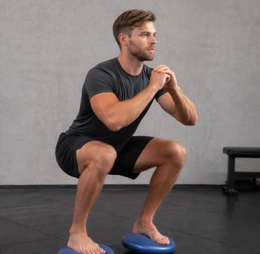 een man doet een balans oefening voor core stability