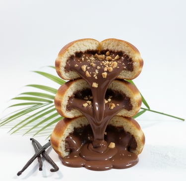 beignet fourré au chocolat au lait et noisettes caramélisées