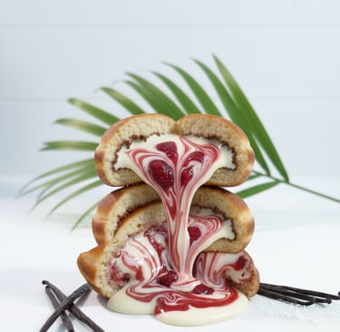 beignet fourré au chocolat blanc et fruits rouges