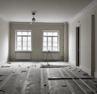 A friendly handyman holding a toolbox standing in front of a cozy home.