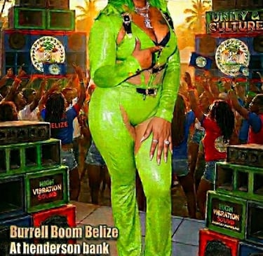 Britney Stars poster for Belize American Parkfest 2026 at Henderson Bank featuring green outfits and sound systems.