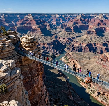 Grand Canyon West Skywalk aerial glass bridge view