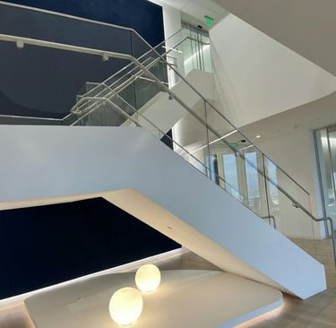 Stairs with glass railing