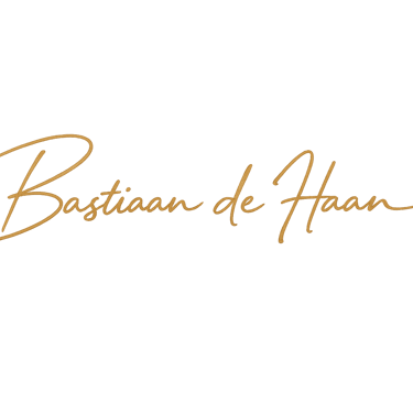 Elegant gold signature logo for Bastiaan de Haan set against a solid black background.