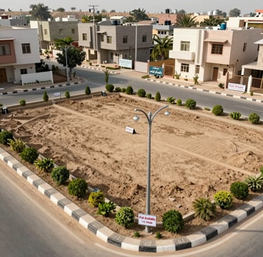Expansive plot of land with clear boundaries and green grass under a bright sky.