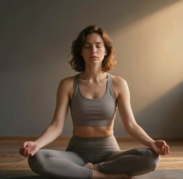 Young woman with hand on chest, surprised expression.