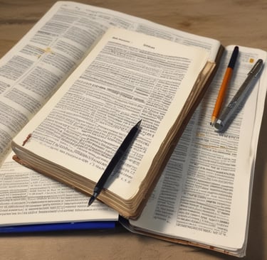 Open textbooks and study notebooks with pens and pencils on a wooden desk for academic research.