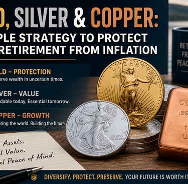 “Gold, silver, and copper coins and bars representing a simple retirement strategy for inflation pro