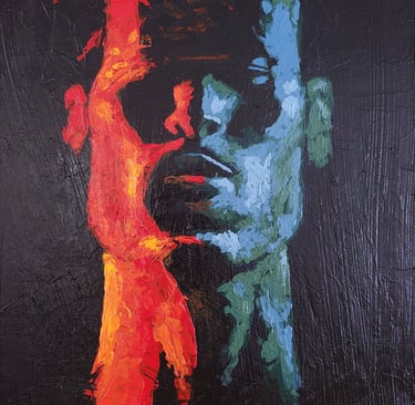 Prosper Aluu Focus 2021 oil on wood unique artwork original contemporary African art Nigeria