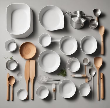 A sleek, modern retail display featuring neatly arranged home and garden products under soft lighting.