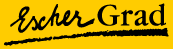 Escher Grad logo featuring black cursive text and an underline on a yellow background.