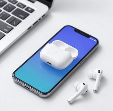 A cozy workspace with a laptop, smartphone, and stylish headphones on a wooden desk, inviting connection.