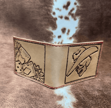 custom leather wallet hand tooled western design craftsmanship EJ Leather LLC