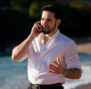 Groom candid portrait Budva beach Montenegro - Handsome groom on Mediterranean beach turquoise water wedding day photography