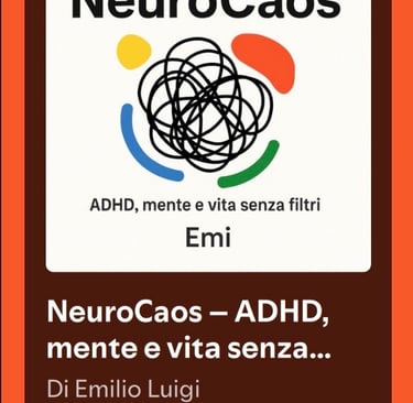 NeuroCaos Spotify podcast cover art by Emilio Luigi featuring ADHD and neurodiversity themes.