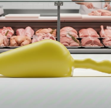 Yellow HACCP scoop for supermarket counters. Ideal for raw poultry processing.