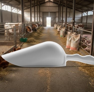 Sessola per zootecnia professionale. Strumento robusto e igienico per l'alimentazione del bestiame.