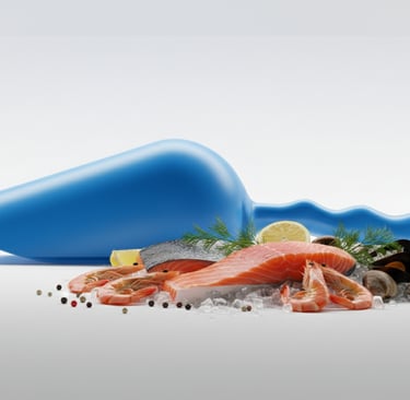 Sessola blu professionale per frutti di mare e molluschi. Tracciabile e sicura per il settore ittico.