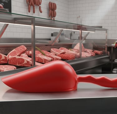 Sessola rossa professionale HACCP per macelleria. Ideale per la manipolazione igienica di carni rosse crude.