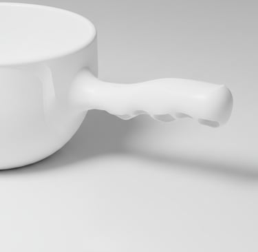 Sessola bianca professionale. Inquadratura laterale che evidenzia il profilo ergonomico.