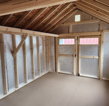 Inside of shed showing shelves