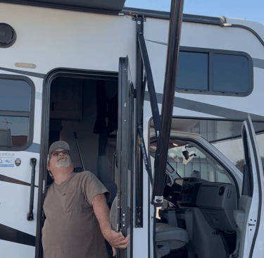Joe Pactwa inspecting an RV awning in Orange County, CA
