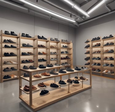 Modern design center with designers sketching and prototyping the latest sneaker models under natural light.