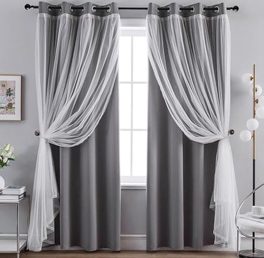 Sheer Layered Solid Window Curtain