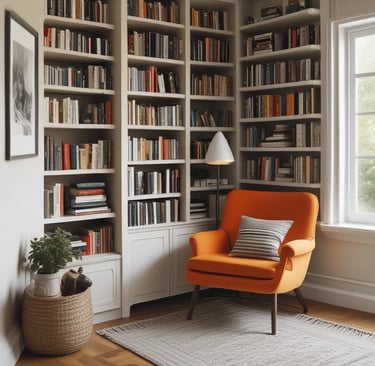 A cozy reading nook with a collection of books by nifty buckles folklore.