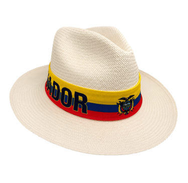 Sombrero de Paja Toquilla con Cinta Tricolor con los colores de la bandera del Ecuaodr y su escudo