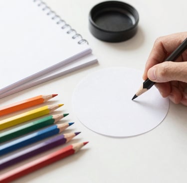 Vibrant art supplies including paints, brushes, and sketchpads on a wooden table