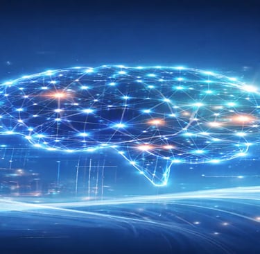 A modern, professional AI-centric visual conveys intelligence, automation, digital transformation