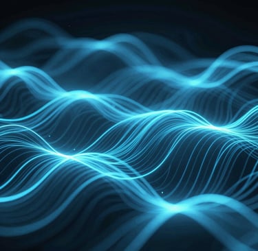 A sleek digital grid pattern glowing softly in blue and black hues, symbolizing connection and technology.