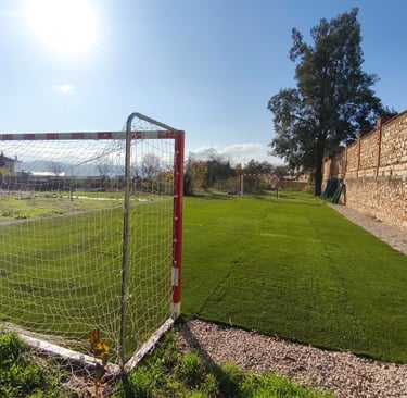 Casa con campo de fútbol de césped artificial