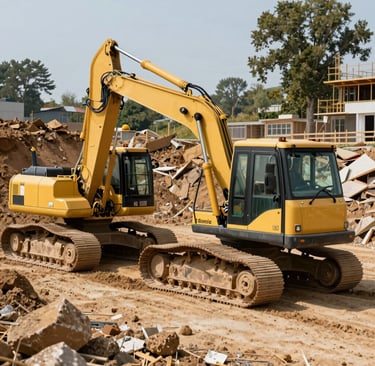 Woman walks past construction warning signs