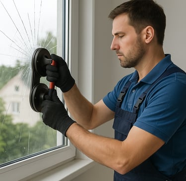 a man in a blue shirt is holding a black glove and a black glove in Strasbourg