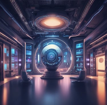 A sleek, dark-themed abstract digital art with purple neon highlights.