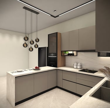 a kitchen with a large counter top and a sink view 1 