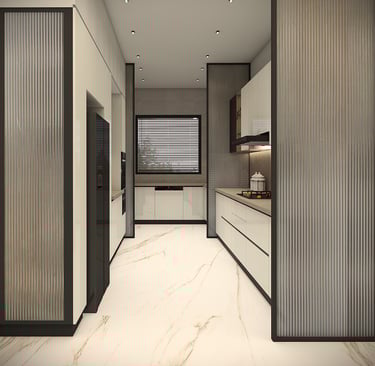 a kitchen with a large counter top and a sink view 3