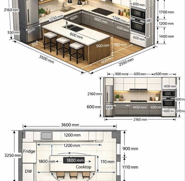 a kitchen with a large kitchen island and a large island