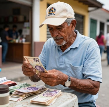 Imagen que representa a un adulto mayor contando su dinero de pension