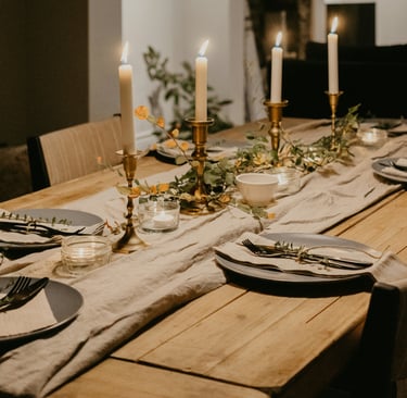 Informal dressed dinner table in a French Mediterranean home