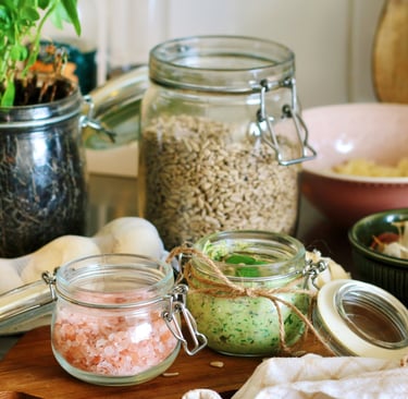 Ingredients carrying color on a French Mediterranean kitchen counter.