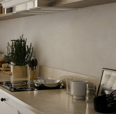 Lime plaster back wall in a French Mediterranean kitchen!